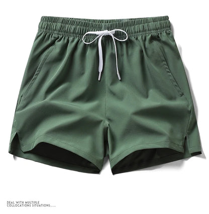 Shorts esportivos unissex com bolsos zíper.