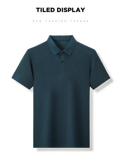 Camiseta polo masculina, seda gelada respirável.