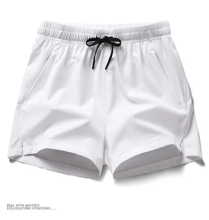 Shorts esportivos unissex com bolsos zíper.