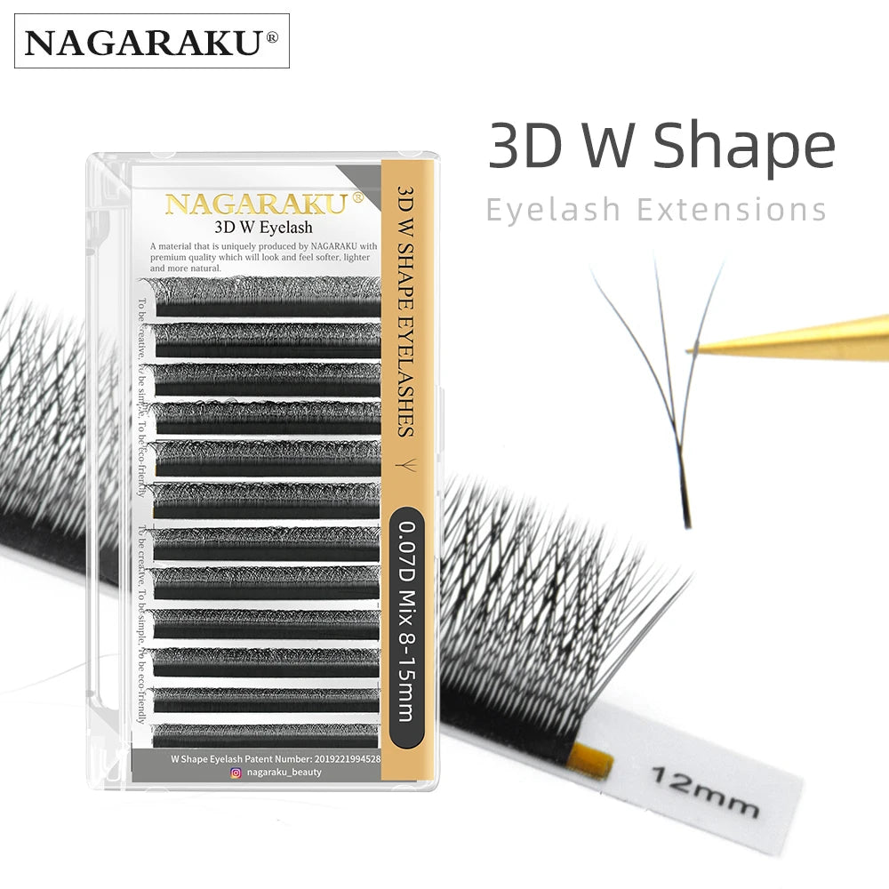 NAGARAKU 3D 4D 5D 6D W Shape Premade Fans Automatic Flowering Eyelash Extensions Natural Soft Light Full Dense