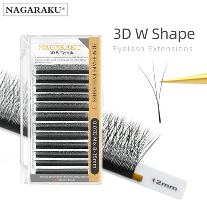 NAGARAKU 3D 4D 5D 6D W Shape Premade Fans Automatic Flowering Eyelash Extensions Natural Soft Light Full Dense