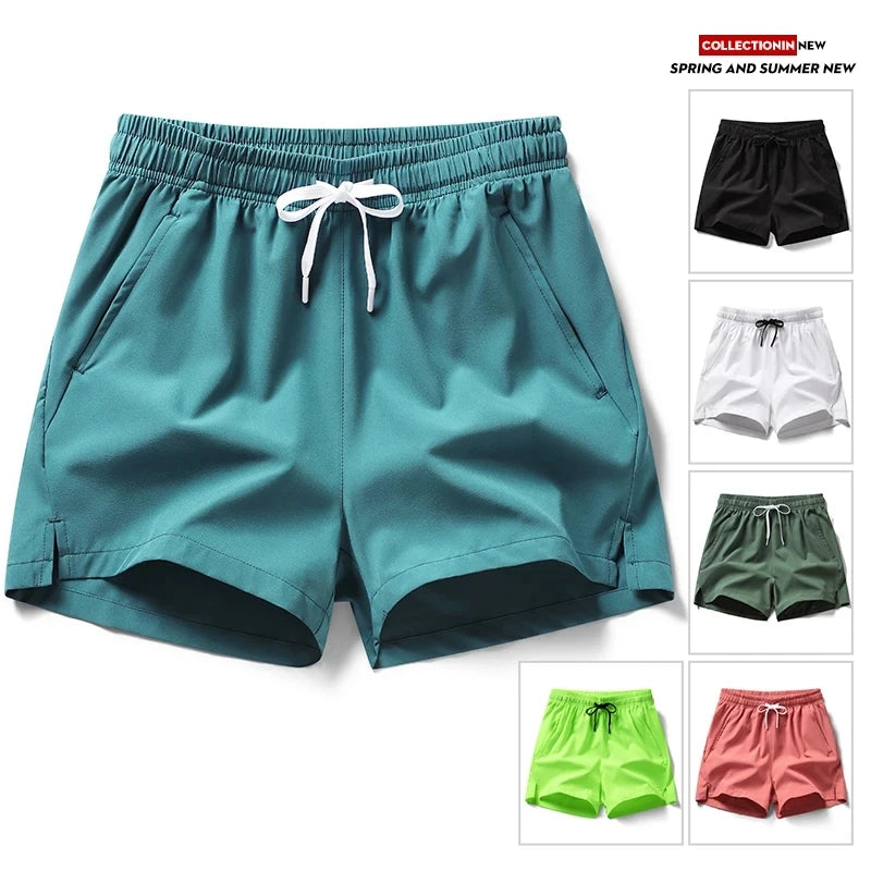 Shorts esportivos unissex com bolsos zíper.