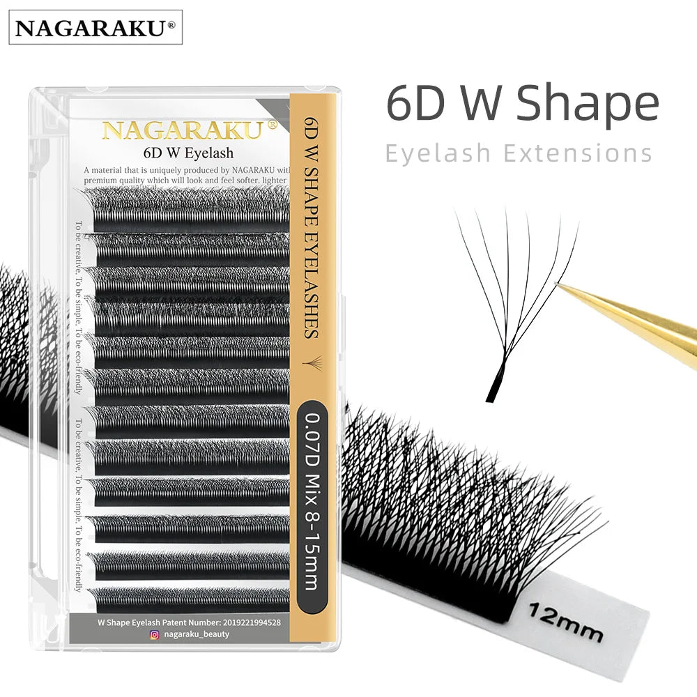 NAGARAKU 3D 4D 5D 6D W Shape Premade Fans Automatic Flowering Eyelash Extensions Natural Soft Light Full Dense