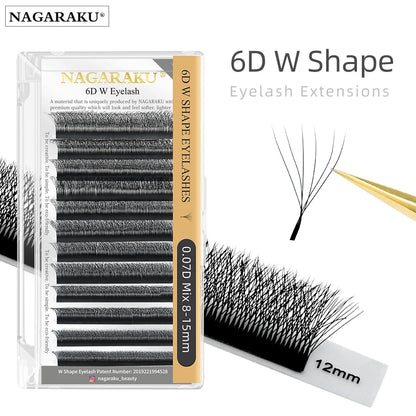 NAGARAKU 3D 4D 5D 6D W Shape Premade Fans Automatic Flowering Eyelash Extensions Natural Soft Light Full Dense