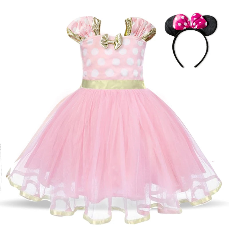 Vestido fofo infantil Minnie Mouse para meninas.