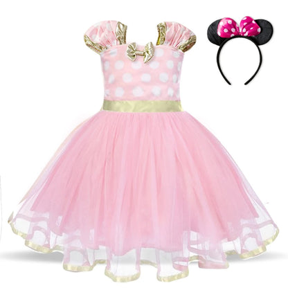 Vestido fofo infantil Minnie Mouse para meninas.