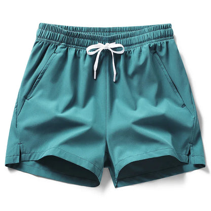 Shorts esportivos unissex com bolsos zíper.