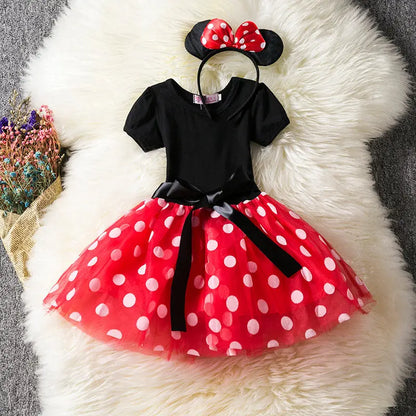 Vestido fofo infantil Minnie Mouse para meninas.