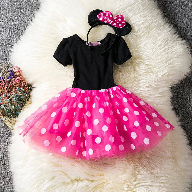 Vestido fofo infantil Minnie Mouse para meninas.