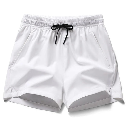 Shorts esportivos unissex com bolsos zíper.