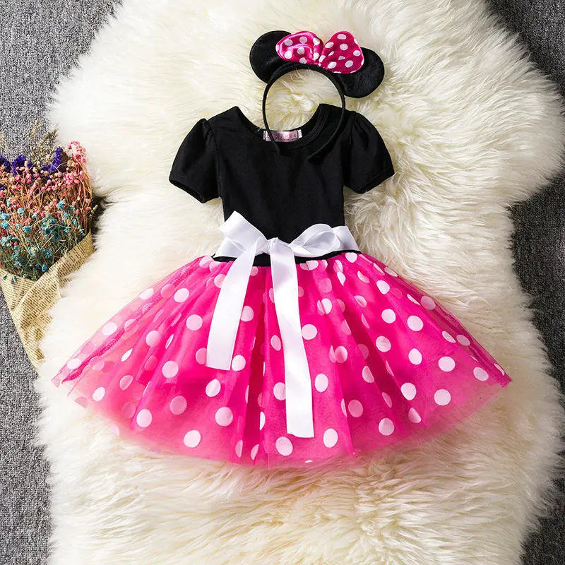 Vestido fofo infantil Minnie Mouse para meninas.