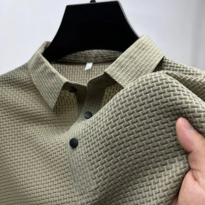 Camiseta polo masculina, seda gelada respirável.