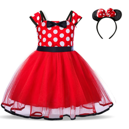 Vestido fofo infantil Minnie Mouse para meninas.