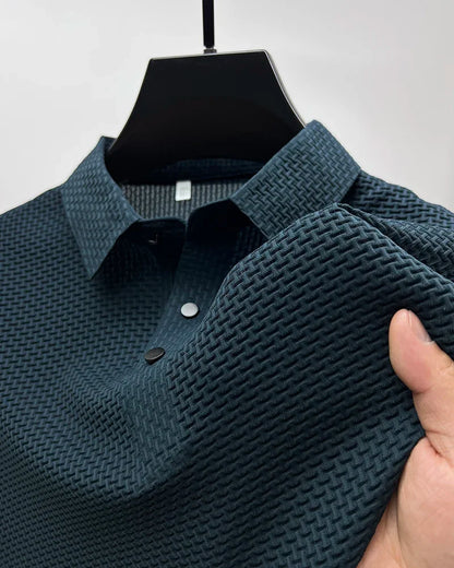 Camiseta polo masculina, seda gelada respirável.