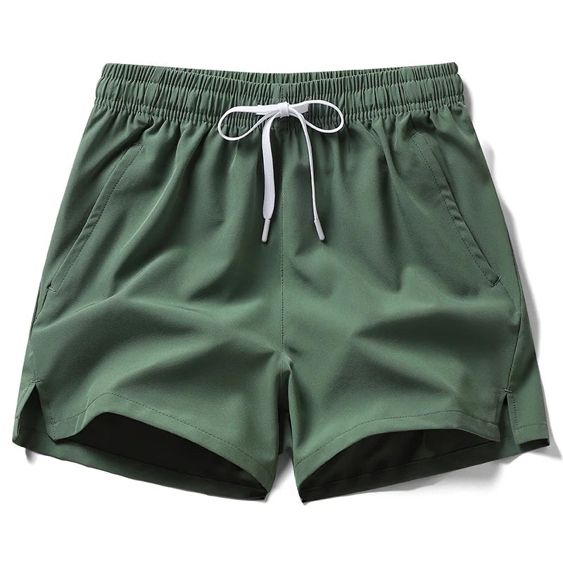 Shorts esportivos unissex com bolsos zíper.