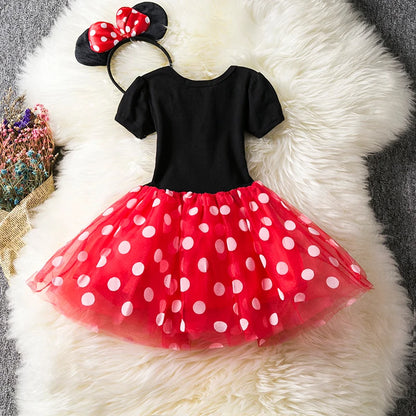 Vestido fofo infantil Minnie Mouse para meninas.