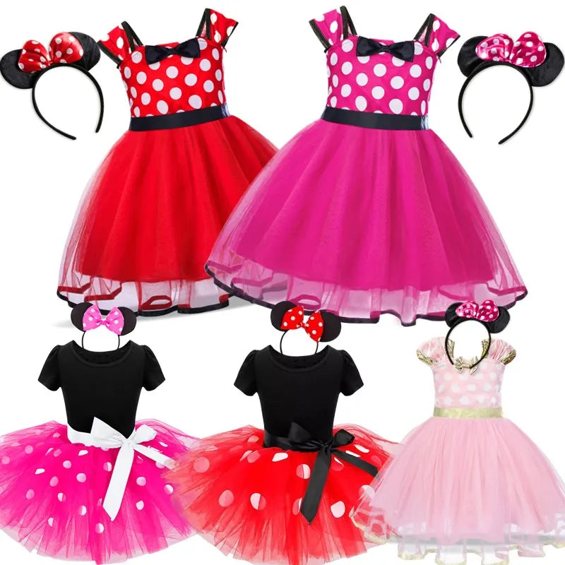 Vestido fofo infantil Minnie Mouse para meninas.