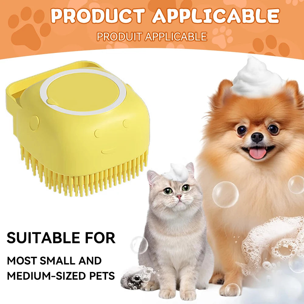 Escova massageadora com dispenser para pets.