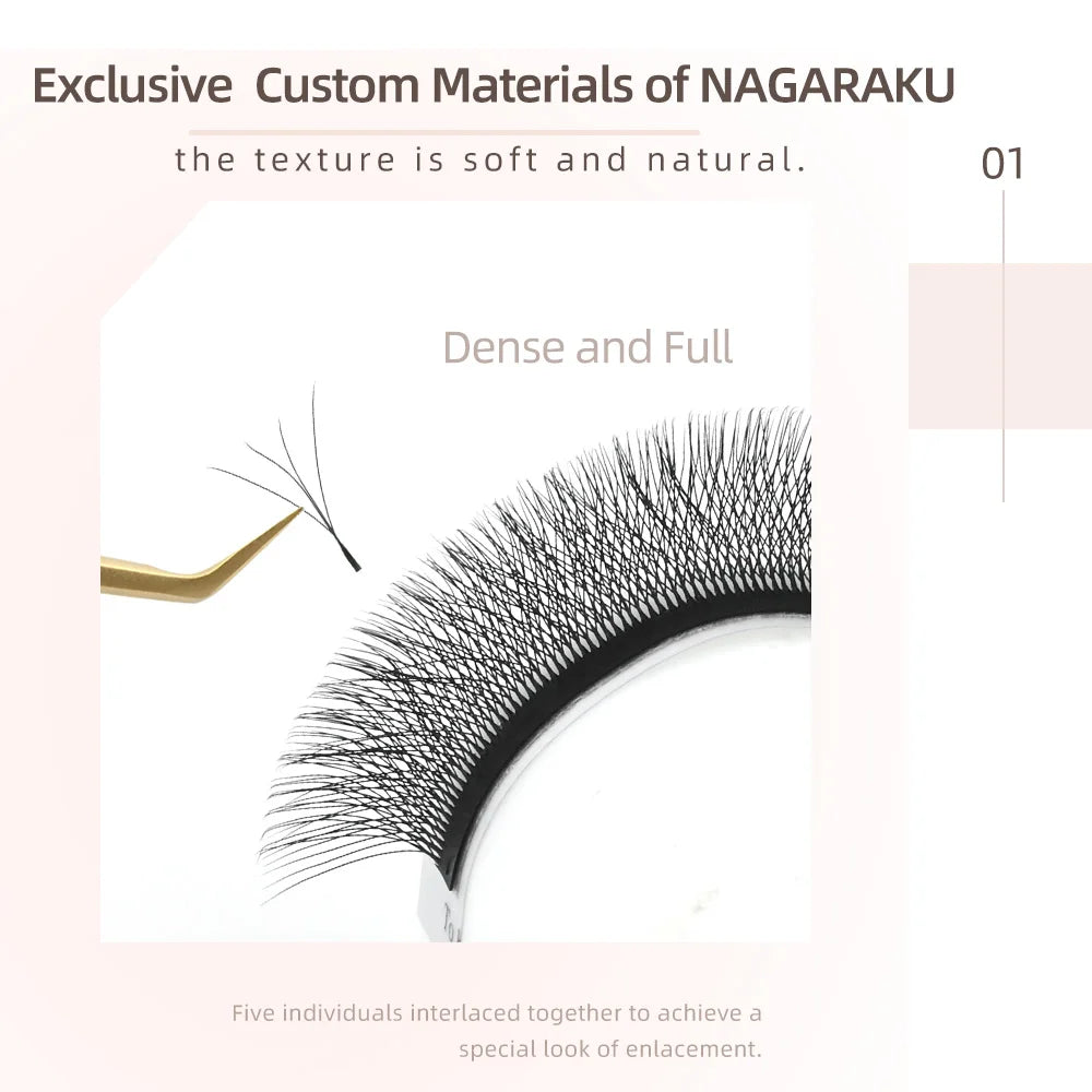 NAGARAKU 3D 4D 5D 6D W Shape Premade Fans Automatic Flowering Eyelash Extensions Natural Soft Light Full Dense