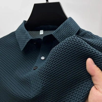 Camiseta polo masculina, seda gelada respirável.